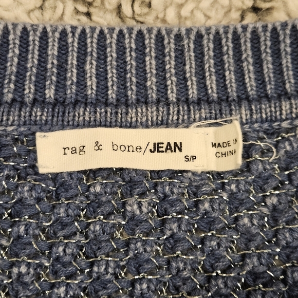 Rag & Bone Kyra Crew Metallic Pullover Sweater Blue SZ S Crop Chunky Loose Knit - Picture 5 of 10